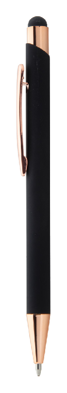 Stylo à bille et stylo tactile - Aluminium recyclé - Finition caoutchoutée - Détails rose doré_1
