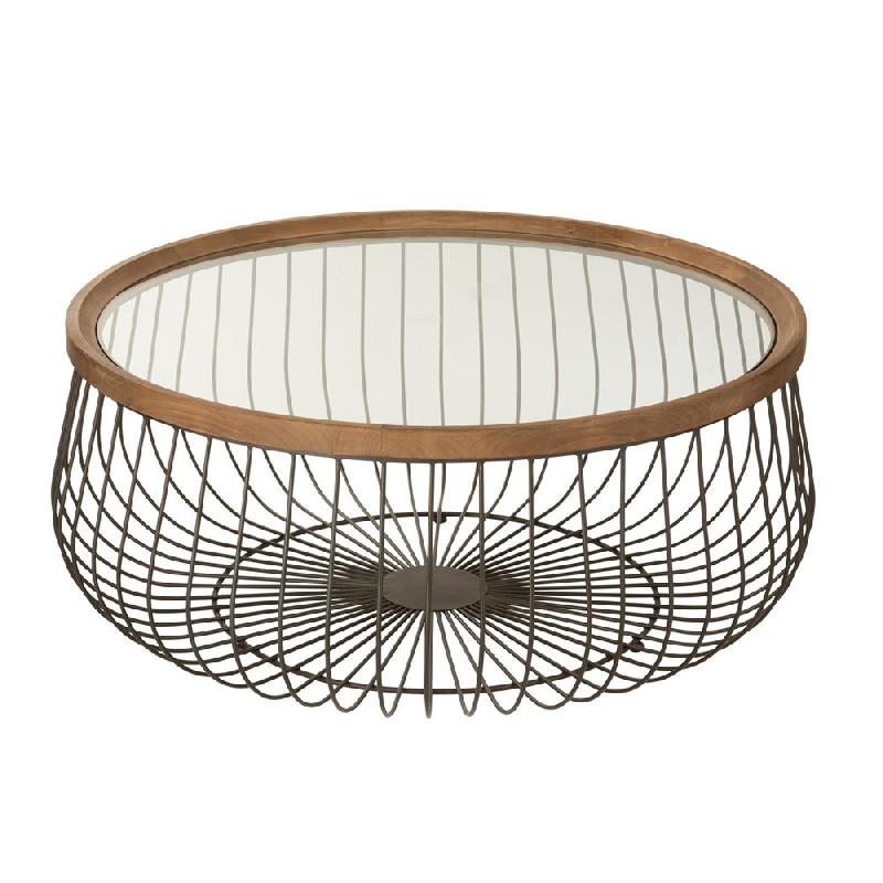 Set de 2 tables basses rondes Tazzy - Bois massif, verre trempé et métal - Dimensions L100xH43xP100 & L80xH35xP80_1