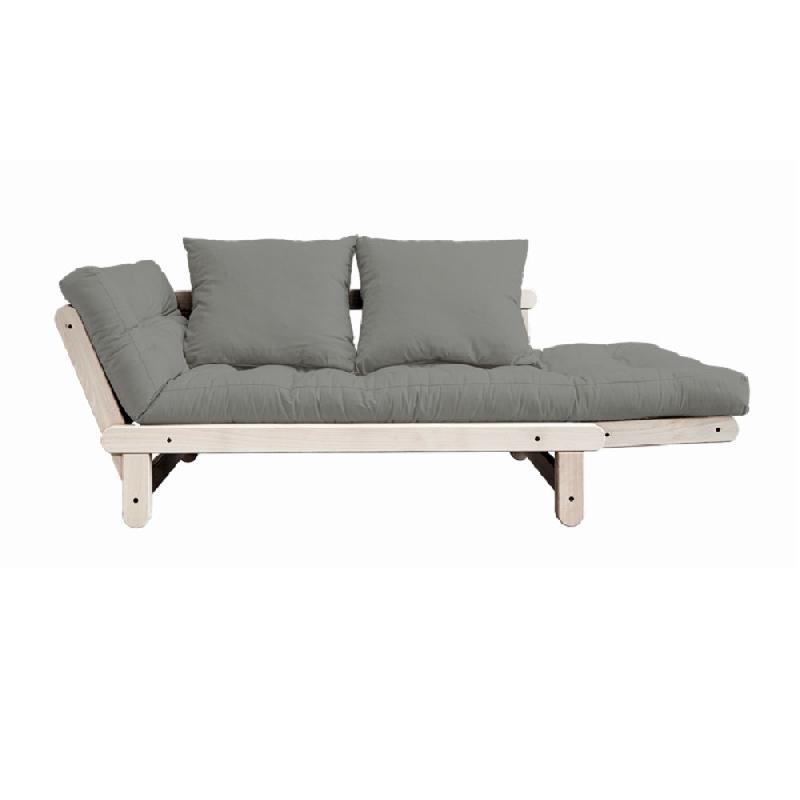 Banquette méridienne futon Beat - Pin naturel, tissu gray - Couchage 75x200 cm - Convertible et modulable_1