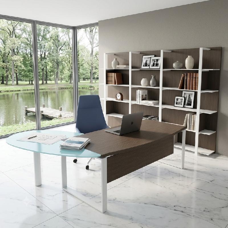 Bureau de direction X time Ring avec convivialité en verre - Quadrifoglio - 239, Blanc, Droite, Eucalyptus 53_1
