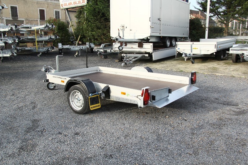 Remorque de qualité hors norme dotée d'un système hydraulique qui se pose au sol pour le transport d'une petite monoplace, une grosse moto - humbaur - hkt 4089 132515s_1