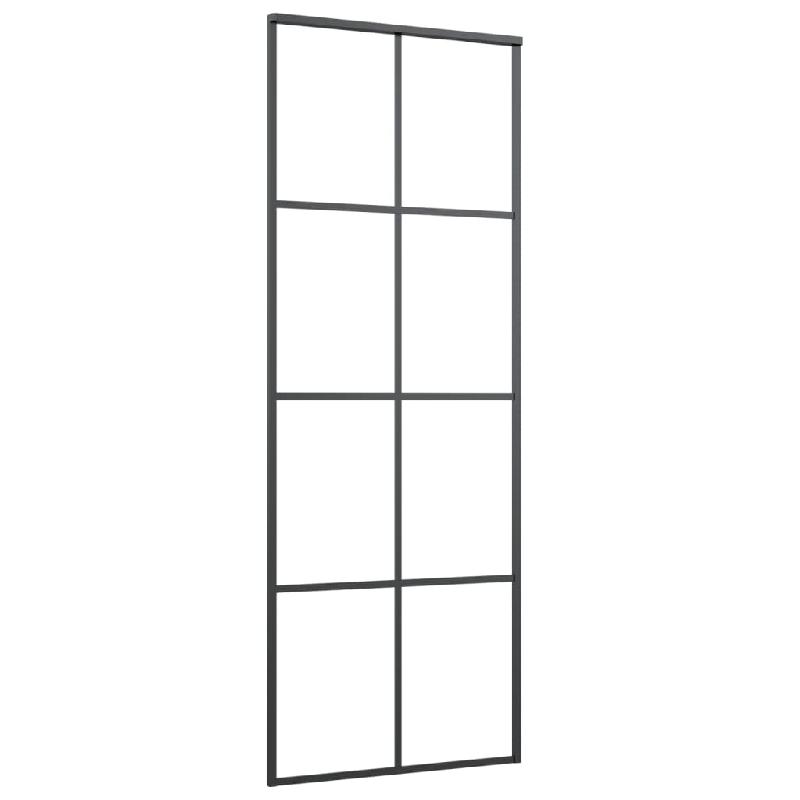 Vidaxl porte coulissante verre esg dépoli et aluminium 76x205 cm noir 151667_1