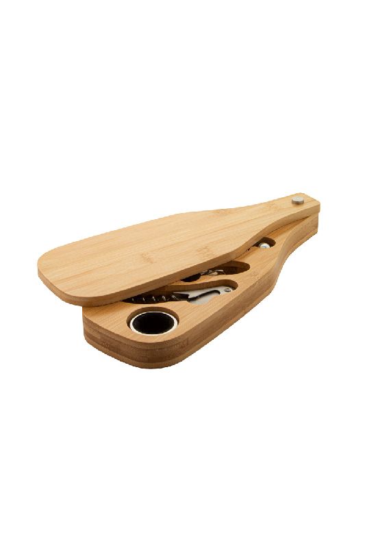 Set à vin en acier inoxydable - avec tire-bouchon, bouchon, embout et boîte en bambou en forme de bouteille_1