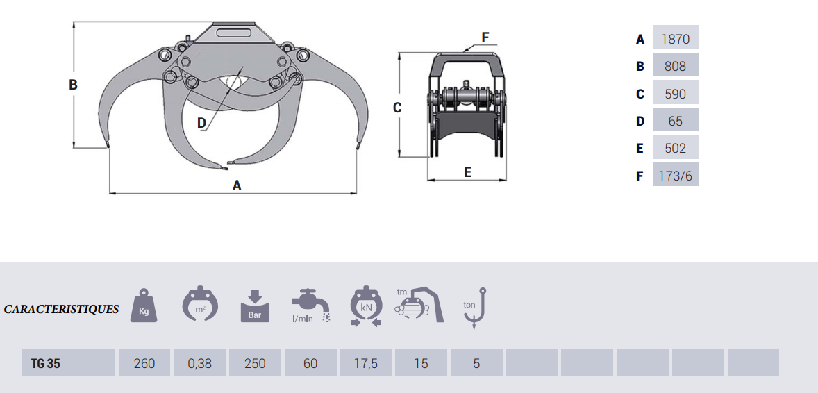 Grappin forestier TG35 - ouverture 1,88 m - poids 260 kg - pour grues forestières jusqu'à 15 tonne-mètre_1