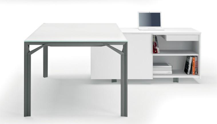 Bureau d'angle X8 avec plateau en verre - Officity. - 189, Verre Blanc, Droite_1