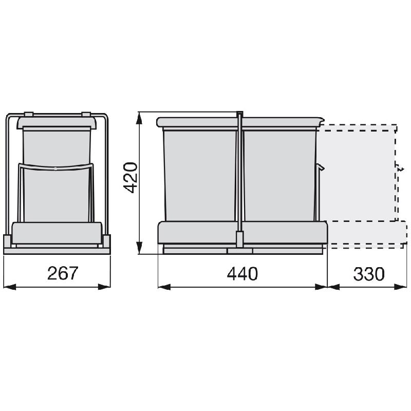 Poubelles de recyclage à fixation inférieure - 2 conteneurs 14L avec extraction automatique_1