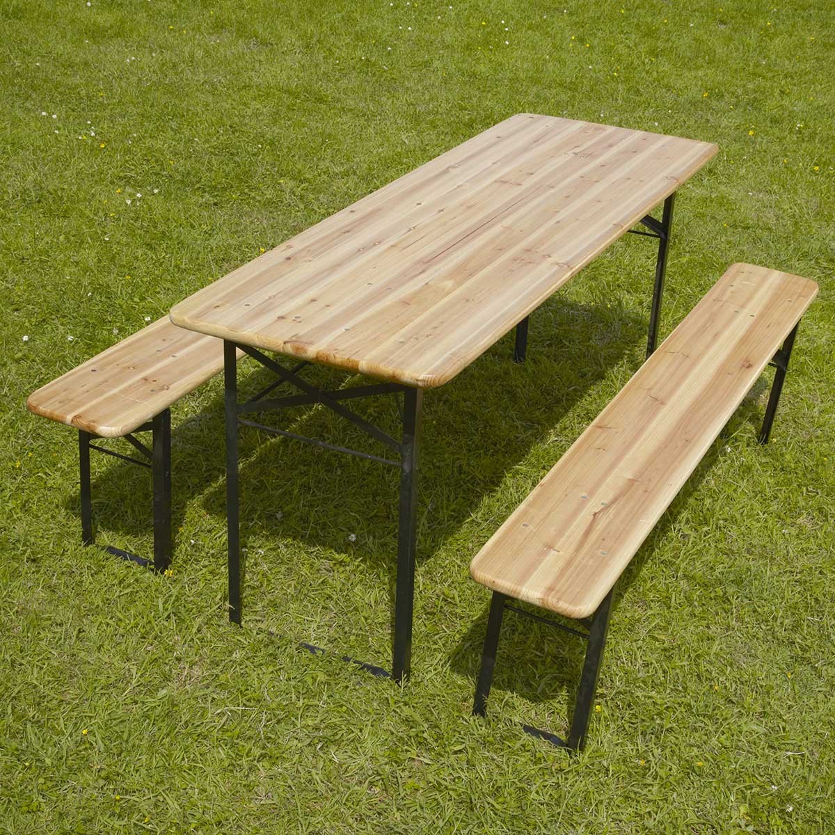 Table et 2 bancs pliants en bois - 10 places - 220 cm - robuste et pliant pour usage intérieur/extérieur_1