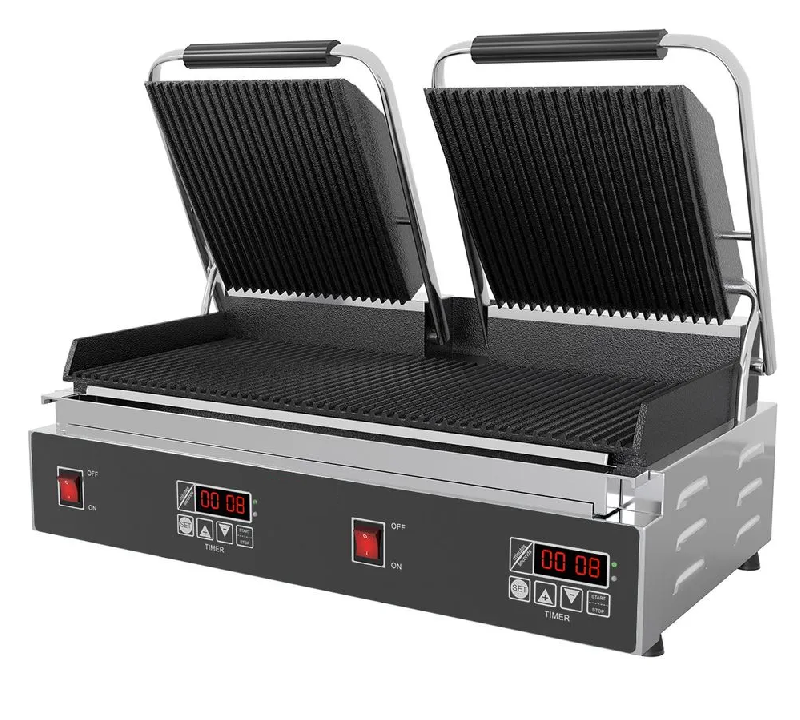 Machine à panini double - fonction digital - rainuré en haut et en bas (gril à panini électrique)_1