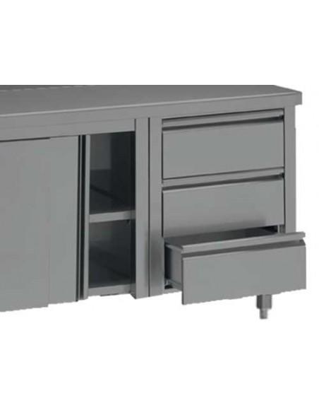 Meuble inox - 2 portes coulissantes, 3 tiroirs, étagère - Référence: TNA3-16SD_1