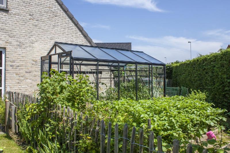 R205h Retro (noir) - Serre de jardin à parois droites en aluminium avec verre sécurit 4mm et embase autoportante_1