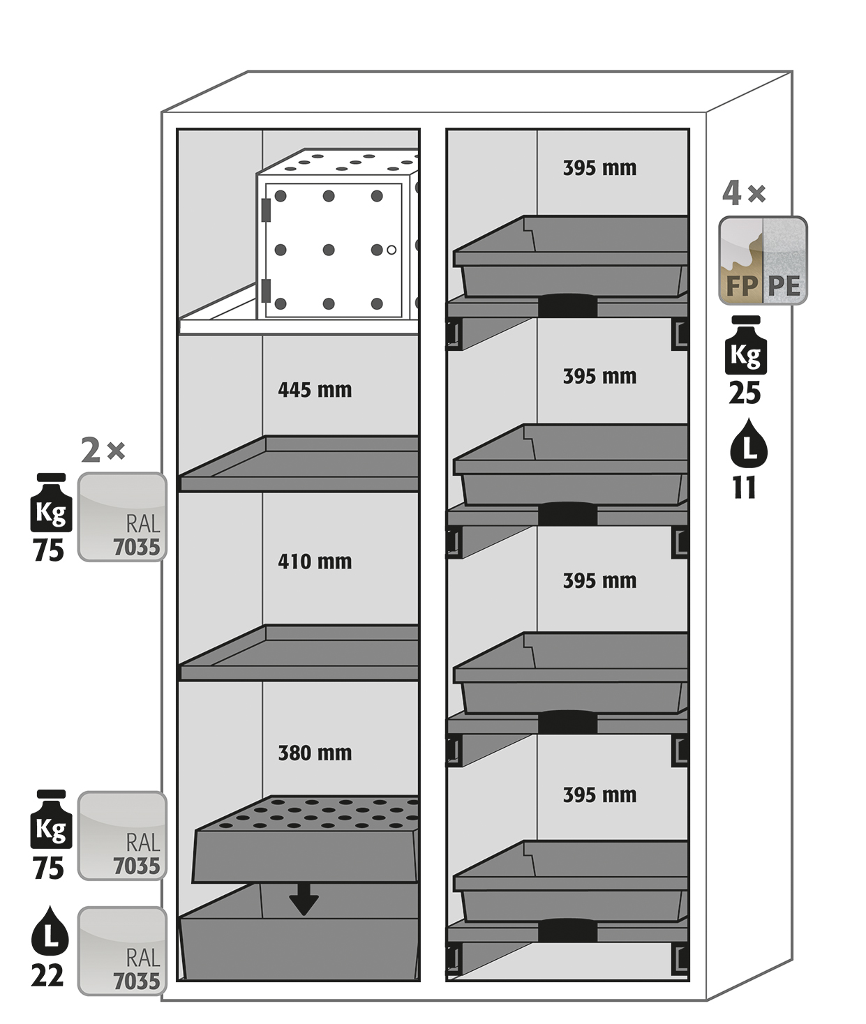 Armoire de sécurité combinée K-PHOENIX Vol.2-90 - modèle K90.196.120.MC.FWAC avec stockage mixte de produits chimiques inflammables et corrosifs_1