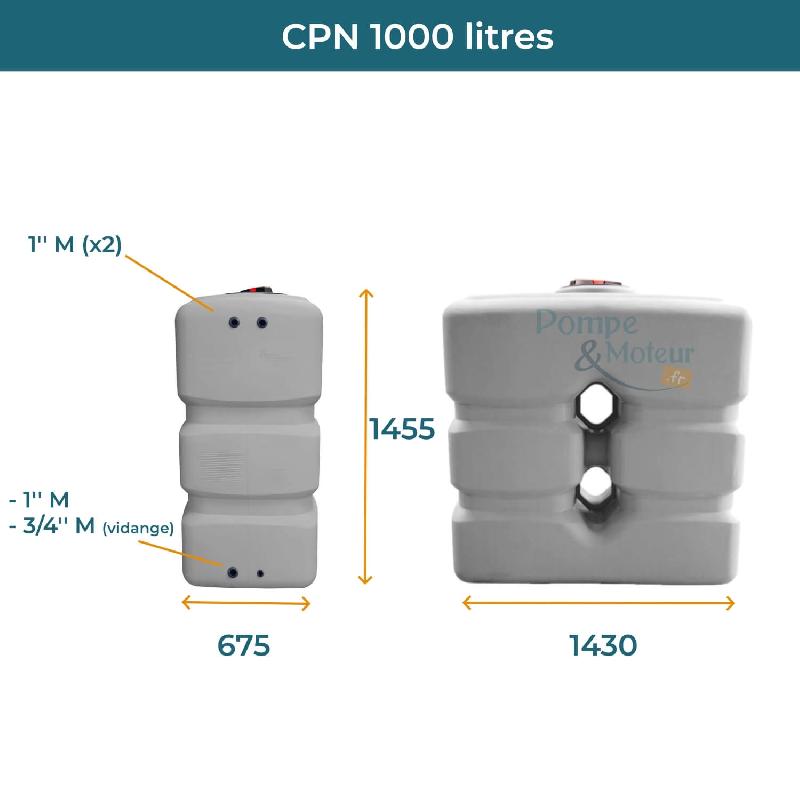 Cuve 1000l Aérienne De Récupération D'eau - Réservoir Compact Gris - Elbi Cpn1000_1