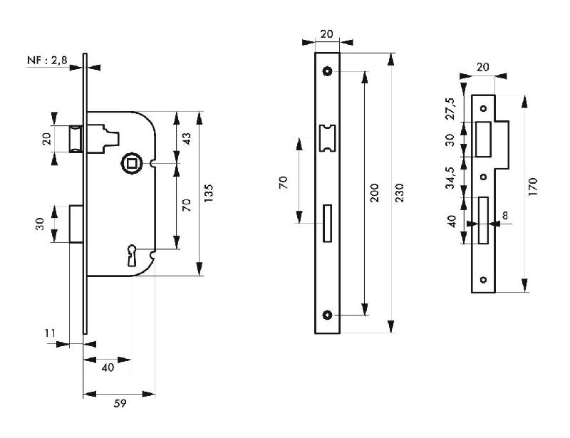 Serrure encastrable pour porte d'intérieur NF V/BC - 1 clé - 6 variures - Beaurain - garantie 10 ans_1