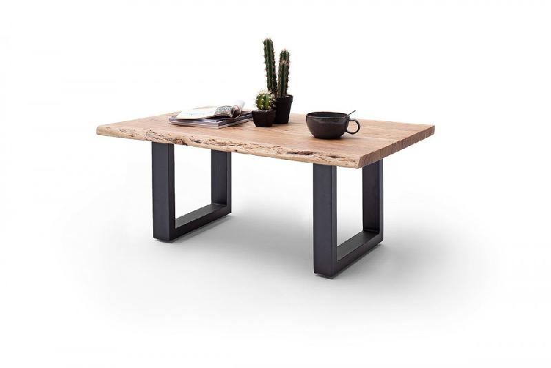 Table basse Claren - plateau 110 cm en acacia massif naturel - piétement en U laqué anthracite_1