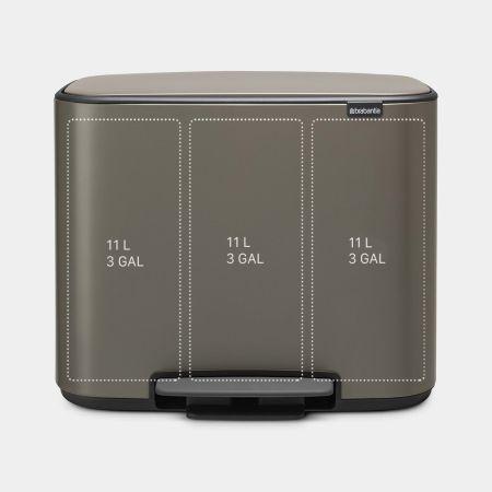 Poubelle à pédale Bo -3 x 11 litres - Platinum Brabantia Bo Pedal Bin pour tri sélectif avec design peu encombrant et base antidérapante_1