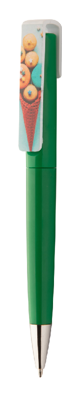 Stylo à bille twist en plastique - large clip pour impression - encre bleue - couleur verte_1