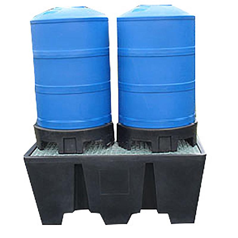 Lot de 4 bacs de rétention pour 2 fûts - PEHD avec caillebotis acier galvanisé - volume 300L_1