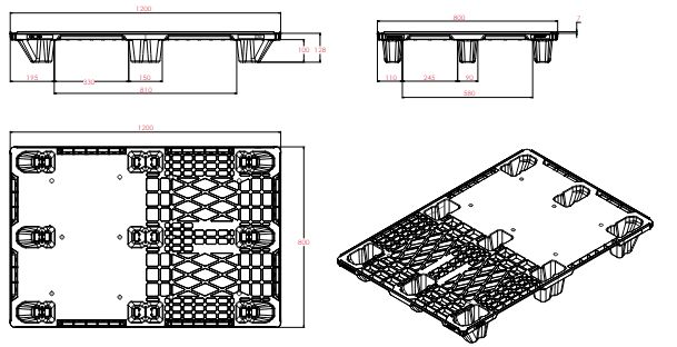 Palette Europe Ultra-Légère BL-805 E PG - Dimensions 1200x800x128 mm - Charge statique 1800 kg - Plateau ajouré ou plein_1