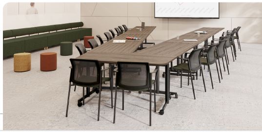 Table de réunion Evolve - piètement métallique haute résistance - plateau mélaminé double face - norme PEFC - roulettes avec freins_1