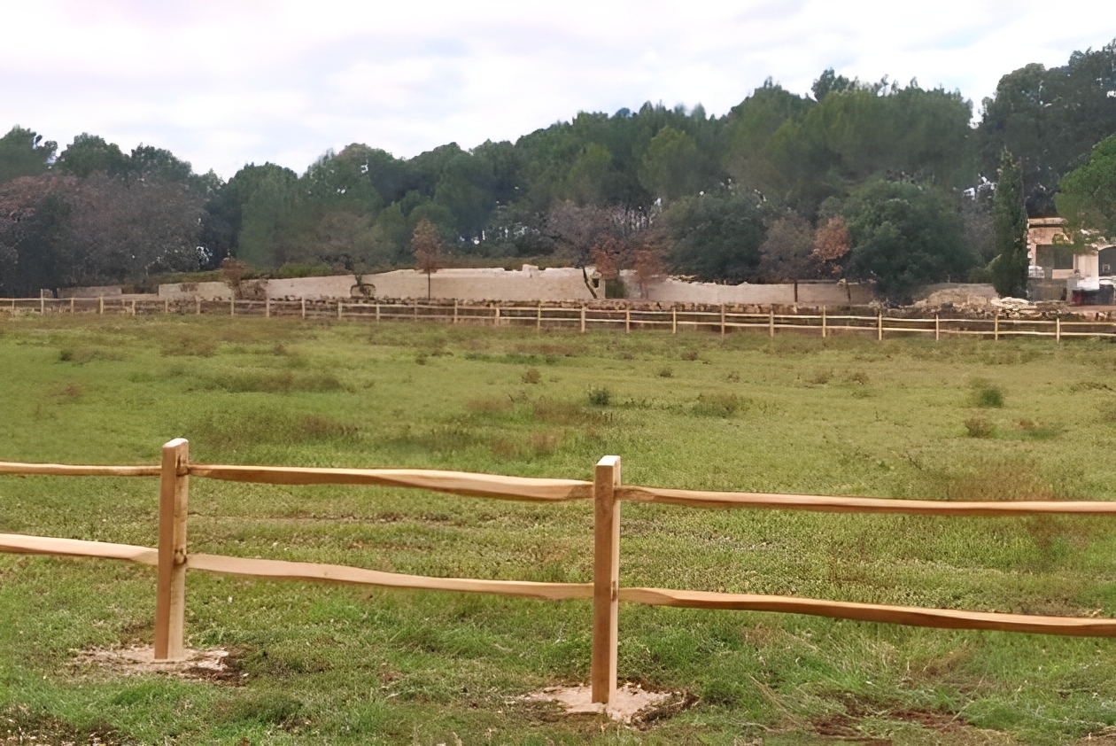 Clôture de campagne en acacia brut avec deux lices