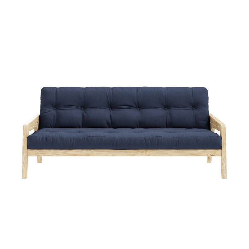 Canapé convertible futon GRAB - Pin naturel - Coloris marine - Couchage 130 x 190 cm - Style scandinave_1
