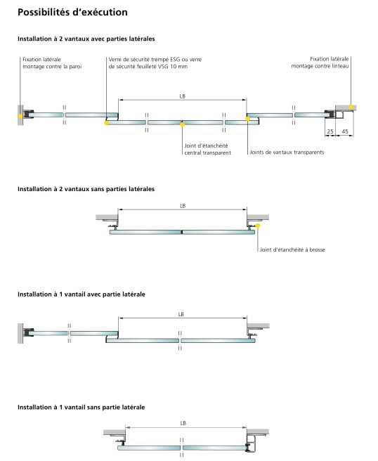 Porte coulissante tout-verre - PSF de Gilgen - 1 et 2 vantaux avec passage de fuite et serrure au sol_1