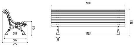 Banc public Romantico - 18 ou 35 lames en bois exotiques - Piétement en fonte avec platine centrale_1