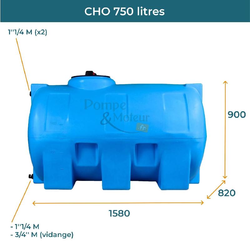 Cuve 750l Aérienne De Récupération D'eau - Réservoir Horizontal Bleu - Elbi Cho750_1