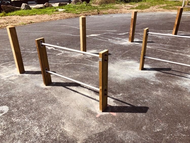 Support vélo en bois et acier inoxydable - Référence BTSVD - Double barre 1200mm à sceller_1