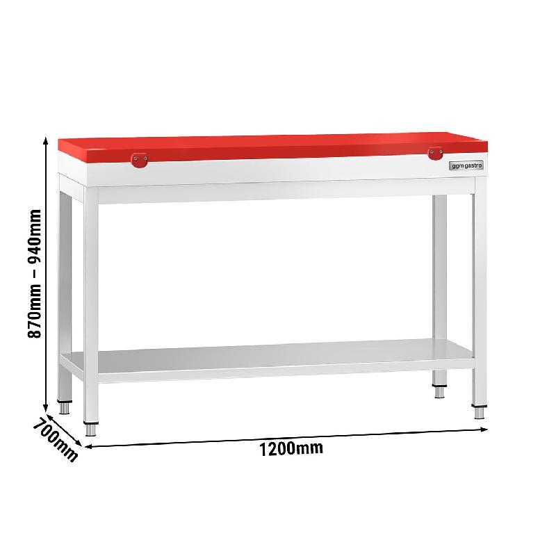 Table inox de découpe avec plan rouge - Profondeur 700 mm | Ggm - 1200_1