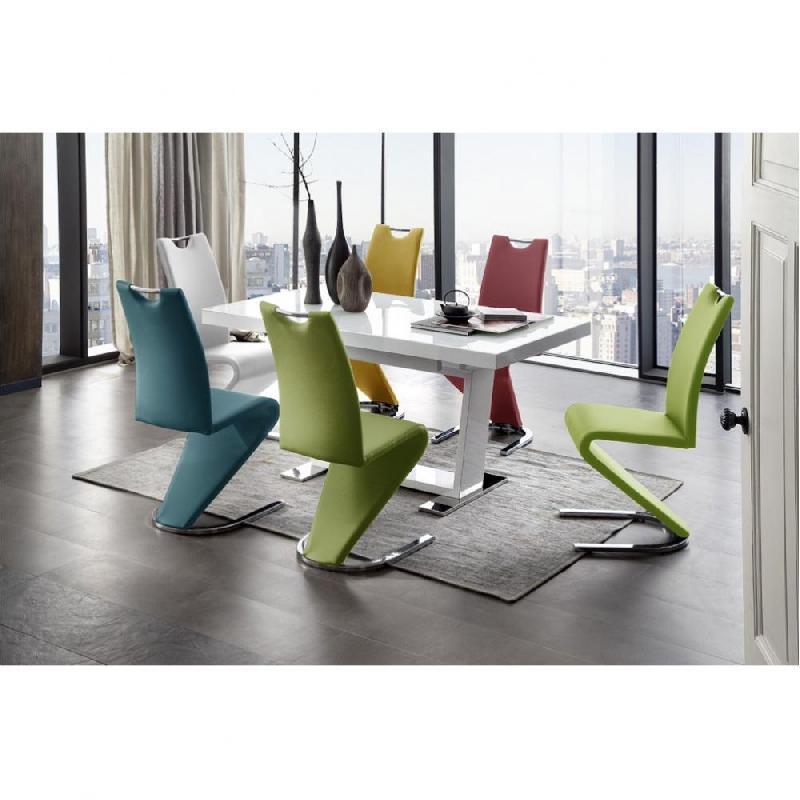 Lot de 2 chaises ALBI tissu olive - piètement luge en tube chrome - design chic et moderne_1