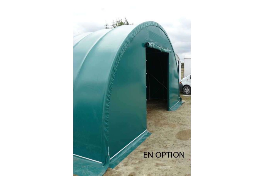 Tunnel de stockage pro / fermé / structure en acier / couverture en pvc  / porte / pignon_1