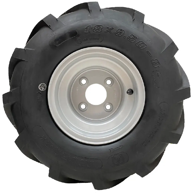 Roue P328 à centre ouvert, pneu 18x9,50-8 monté sur jante, rotavator à crampons, 4 goujons, entraxe de 100 mm_1