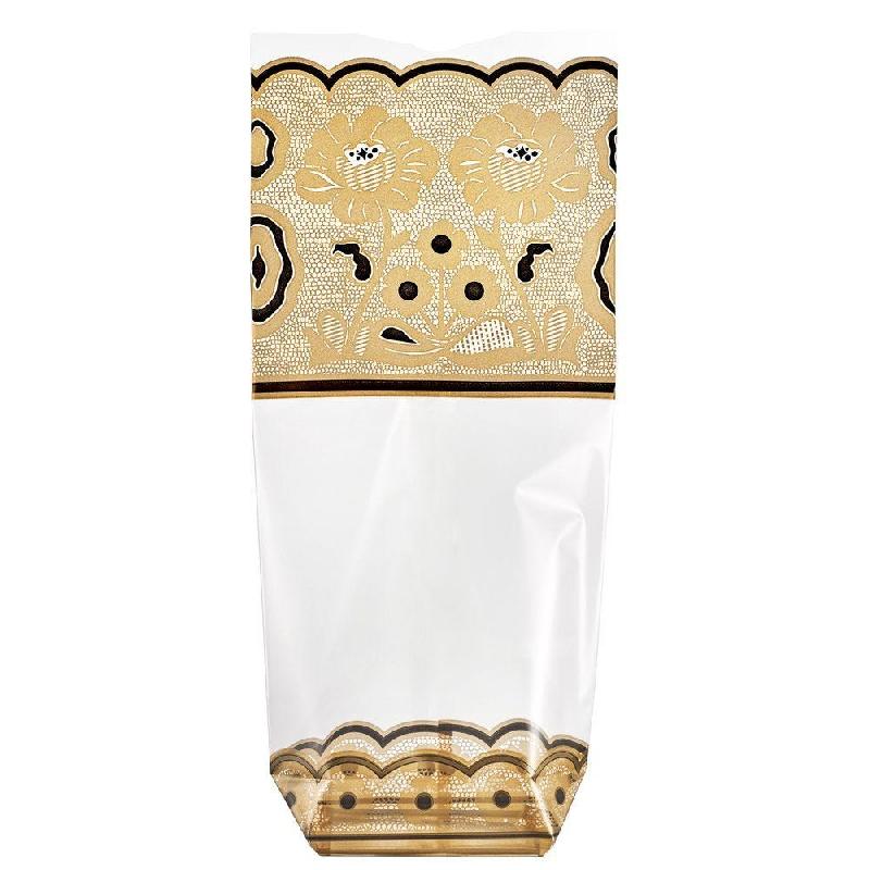 Sachet confiseur imprimé fleur or/noir 12 x 26 cm avec fond carton - par 100_1