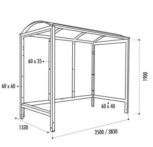 Abri Bus Viareggio en acier galvanisé 2,5 mm - couverture polycarbonate anti-UV - bardage verre trempé sécurit_1