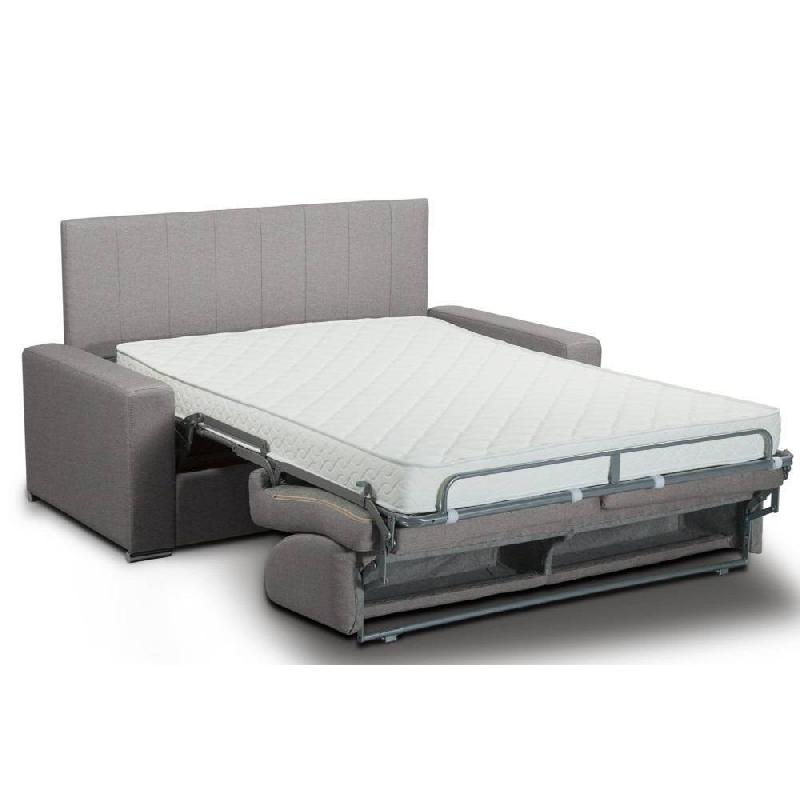 Canapé lit CanapExpress - 3 places - Matelas mémoire 22 cm - Tête de lit intégrée - Tweed gris clair_1