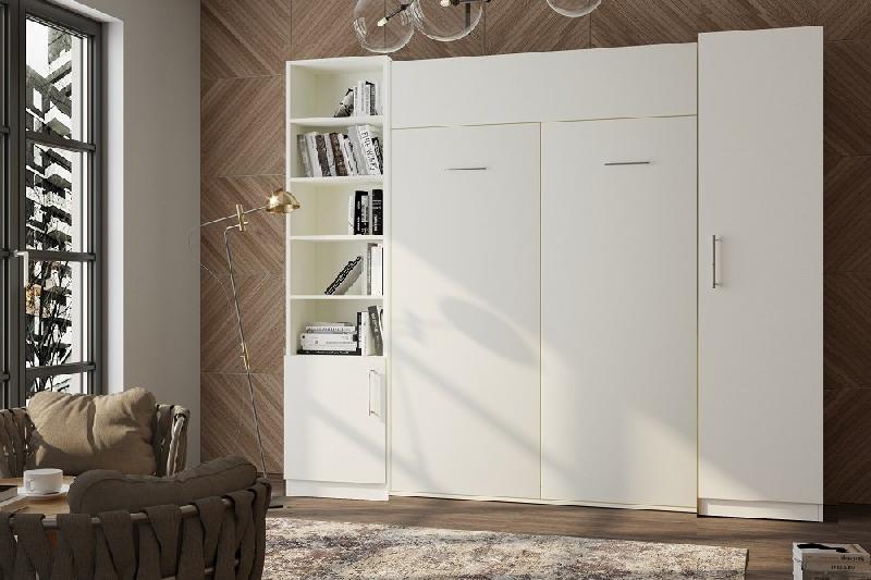 Armoire lit escamotable Dynamo blanc mat - couchage 140 x 200 cm avec rangements intégrés_1