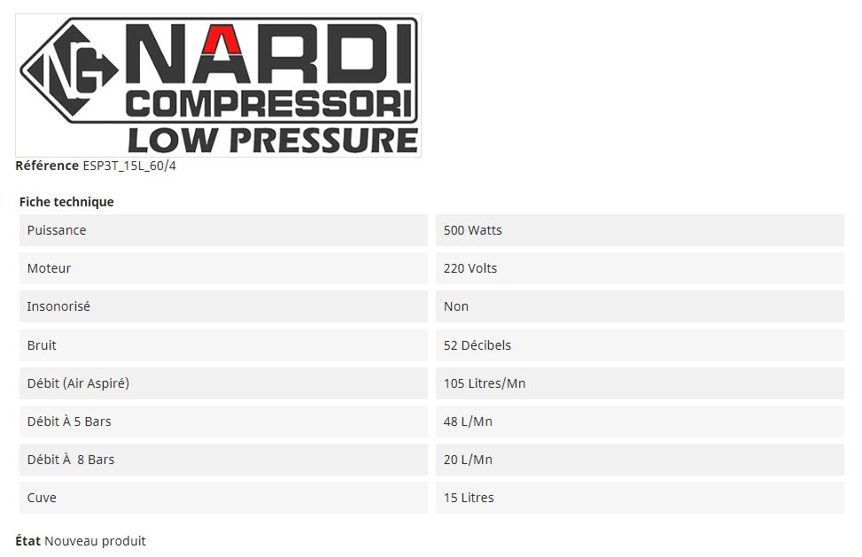 Compresseur Esprit 3 T - 105 l/mn - Nardi Compressori France - Cuve 15 L - Silencieux 52 dB_1