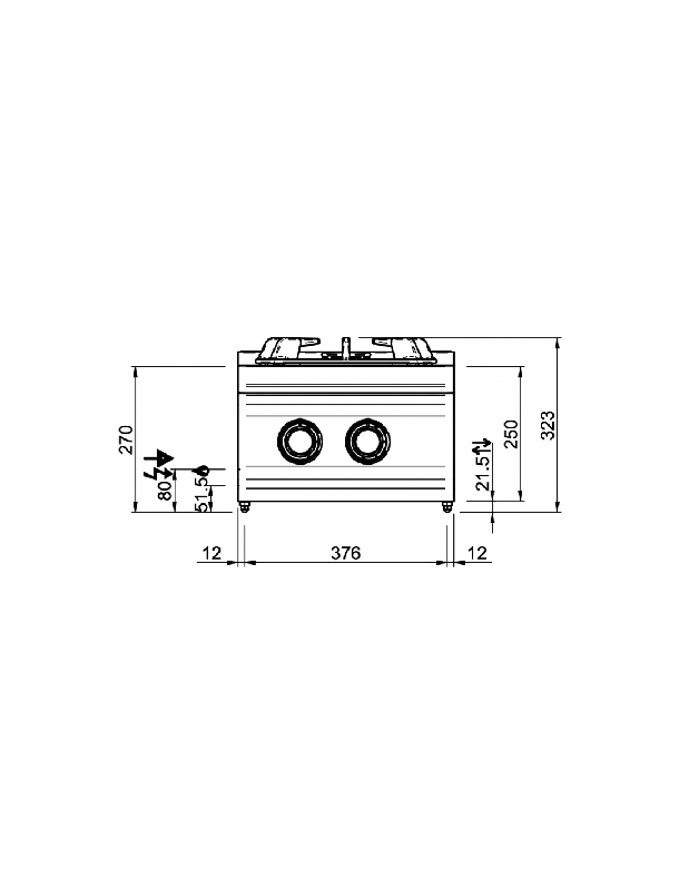 Fourneau 2 feux gaz - Puissance 14 kW - Modèle IPX5 - DOMINA PRO 700 - Référence FB74TXL_1