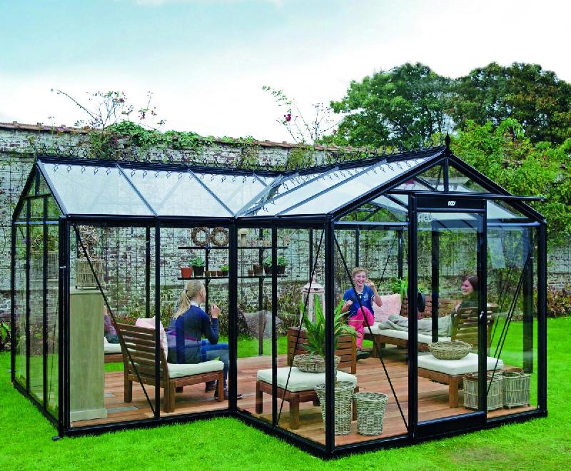 Babette - Serre de jardin en aluminium noir avec vitrage en verre sécurit 4 mm et porte coulissante spacieuse_1