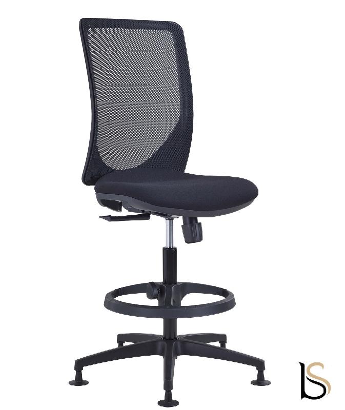 Tabouret avec dossier résille ELLY - Noir, Réglable hauteur_1