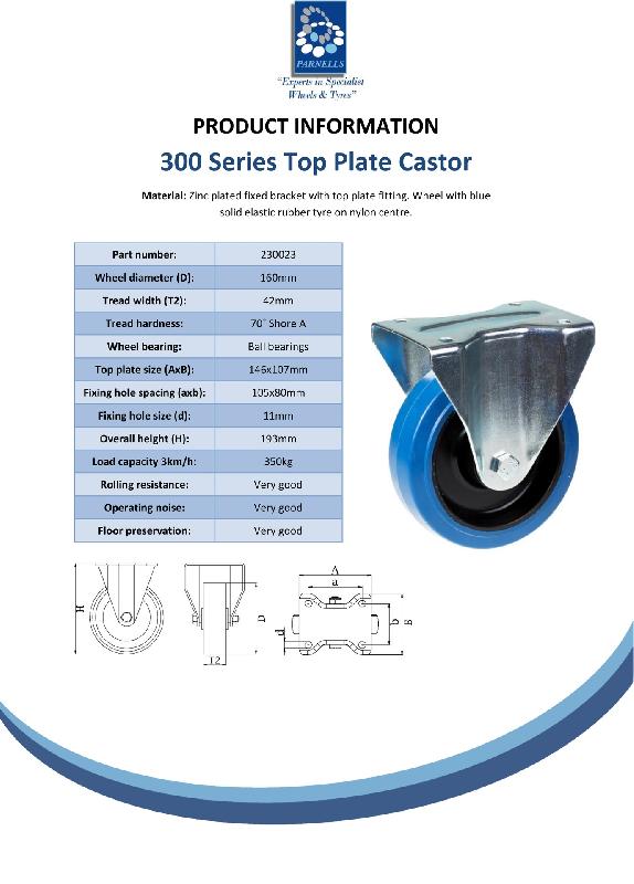 Roulette fixe de 160 mm avec caoutchouc élastique bleu sur roue centrale en nylon_1