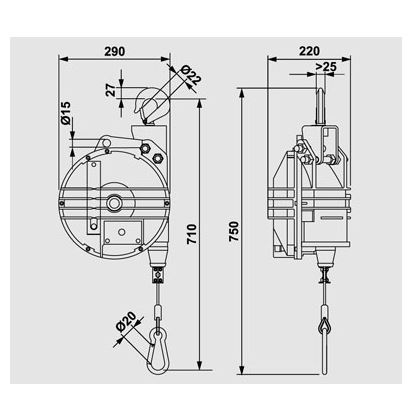 Équilibreur enrouleur 9401-9405 - câble inox - capacité 15 à 60 kg - course 2500 mm_1
