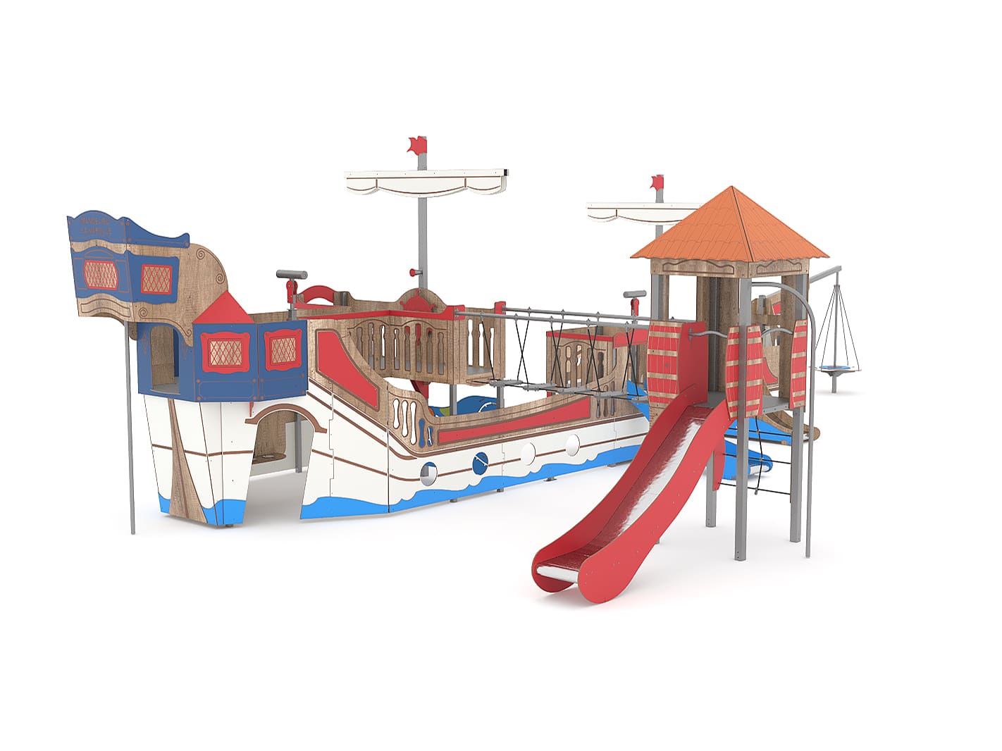 Structure multi-activités métallique mer bateau avec tour de glisse - 1kasp0039 - Ludoparc - 6 tours - 16m x 8m x 4,2m_1