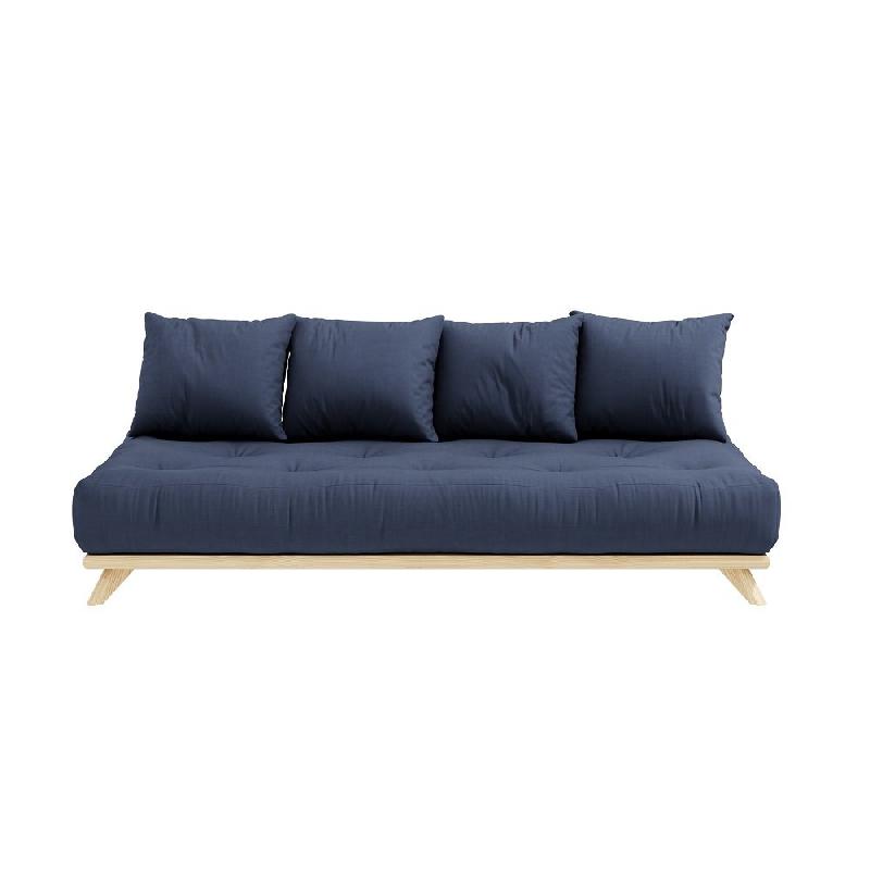 Canapé convertible futon Senza - pin naturel coloris marine - couchage 90 x 200 cm - design minimaliste et cocooning_1