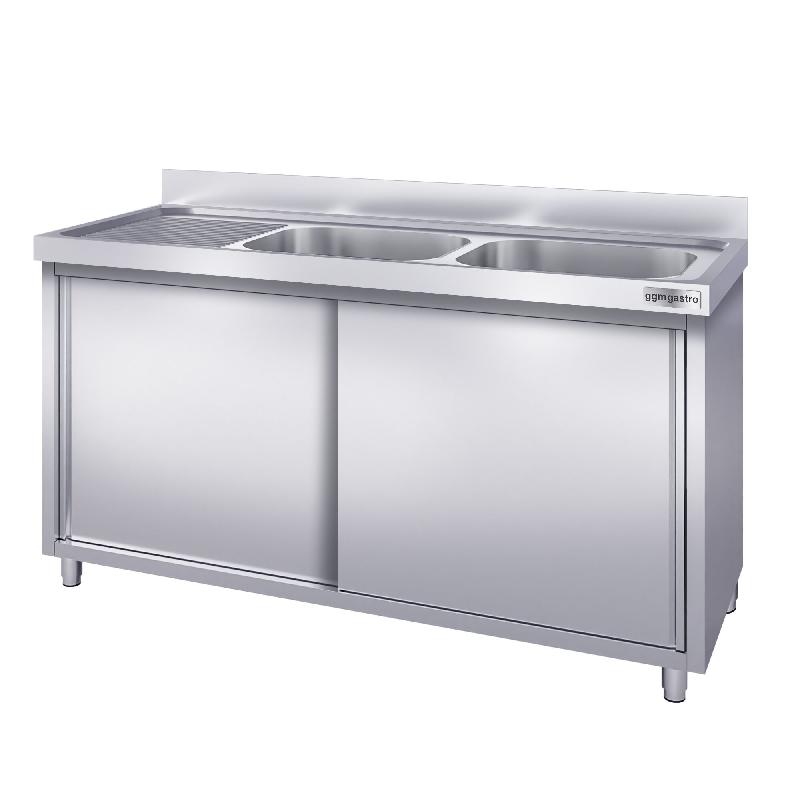 Plonge inox 2 bacs et égouttoir sur placard - P 700 mm - 2000 mm bac à droite_1