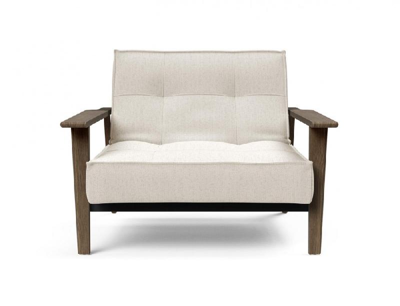 Fauteuil design convertible lit SPLITBACK FREJ 531 - Bouclé Off White - Accoudoirs chêne fumé - 90x115 cm_1