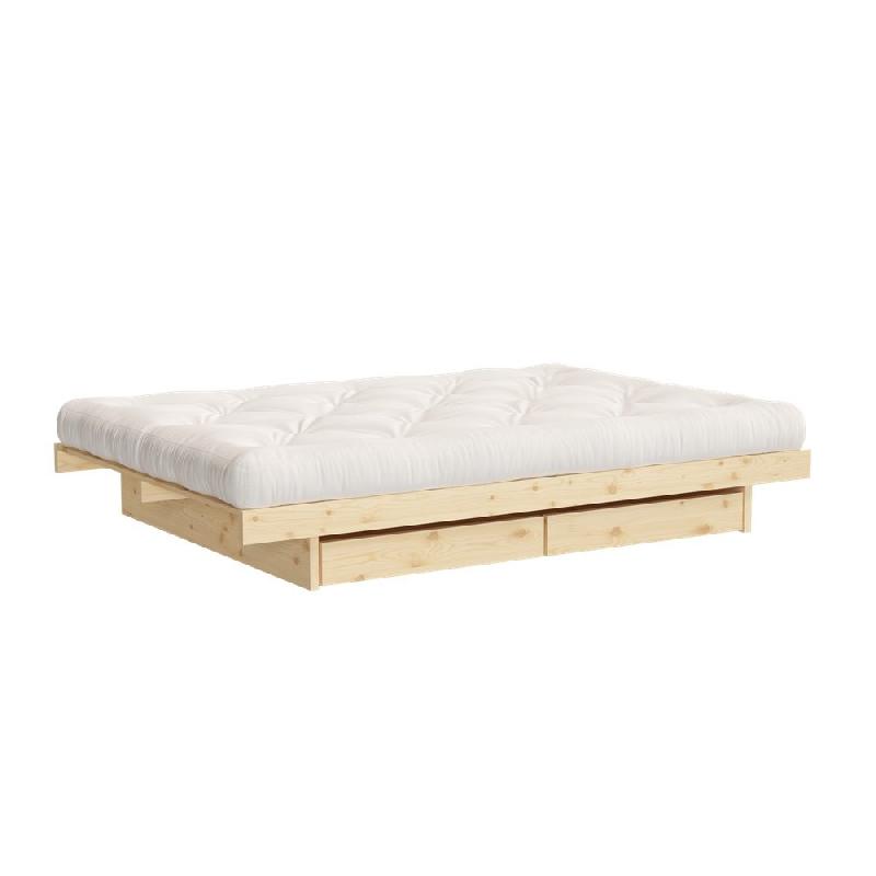 Lit futon Kanso Bed en pin naturel - couchage 180 x 200 cm avec 4 tiroirs - design élégant et spacieux_1