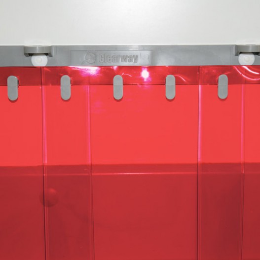Rideau à lanières PVC standard rouge transparent - recouvrement 50% - températures de -15°C à 50°C_1
