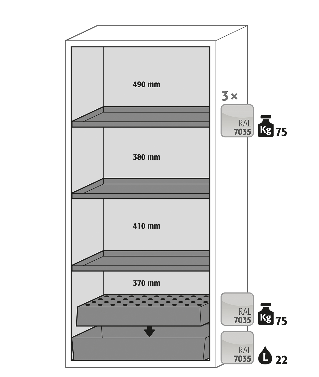Armoire de sécurité S-PHOENIX-90 modèle S90.196.090.FWAS - Réf 30207-001-33705 - Type 90 avec portes battantes et pliables, certifiée NF EN 14470-1_1
